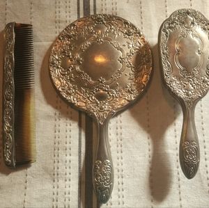 **SOLD**Silver Plated Vintage Vanity Set